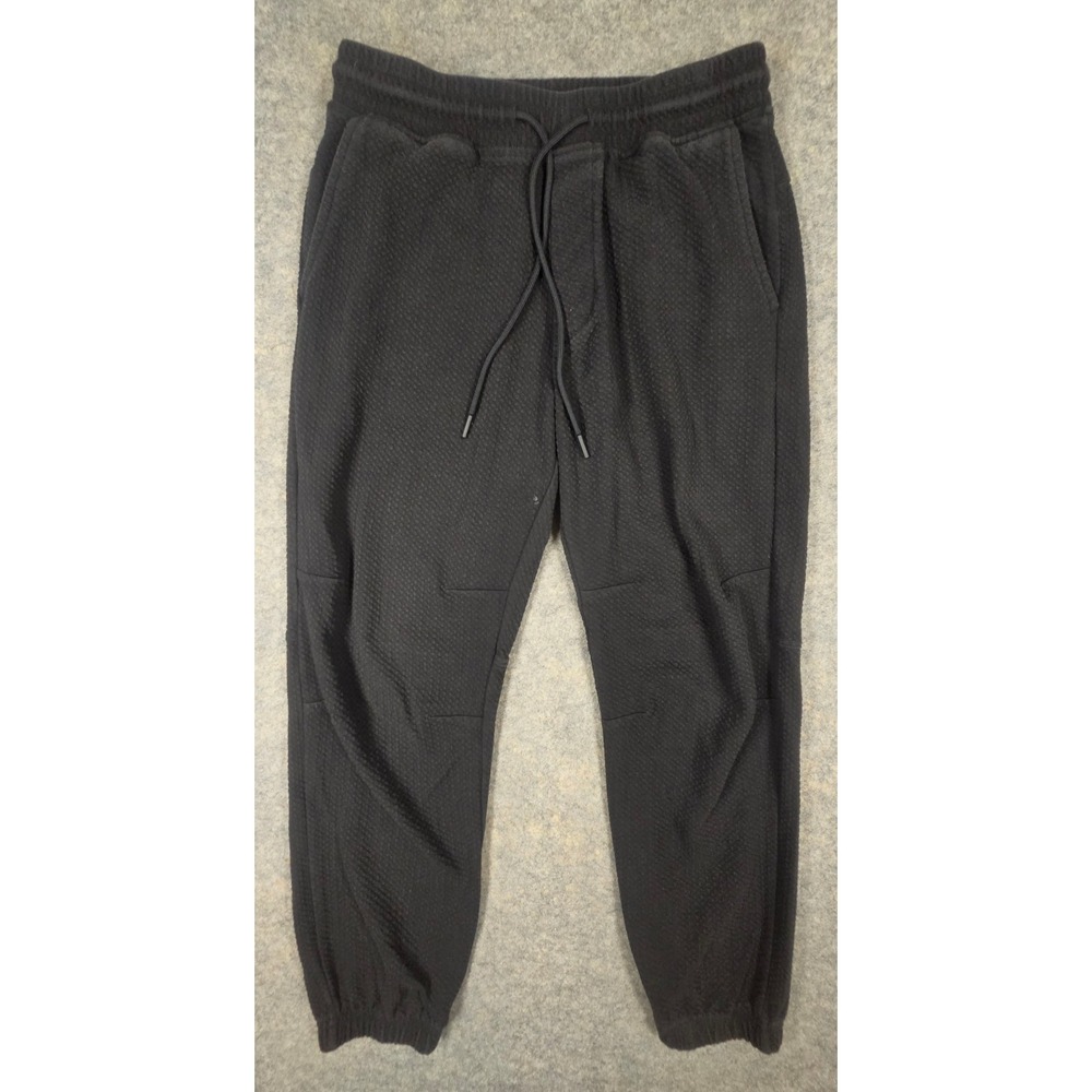 American Eagle Mens Waffle Knit Joggers Black Drawstring Pants S RN54485